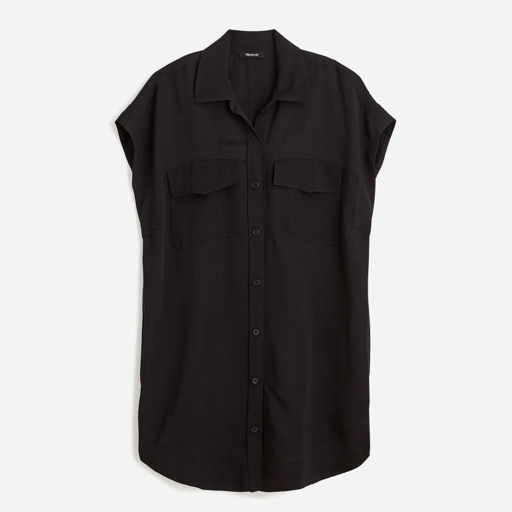 Madewell Sammy Linen Blend Black Button-Up Shirt Dress (utility mini dress)